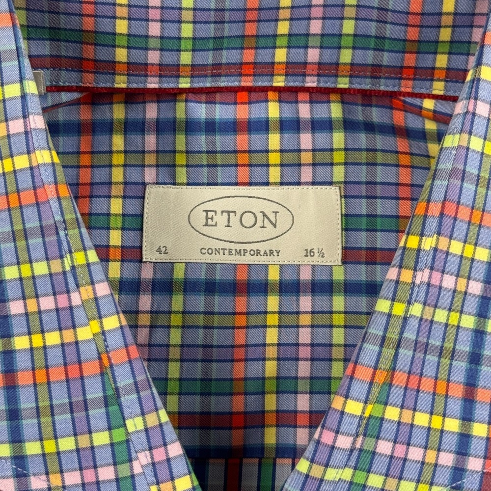 Eton Dress Shirt Mens 16.5/42 Multicolor Plaid Contemporary Fit Collar Button Up - Picture 4 of 8